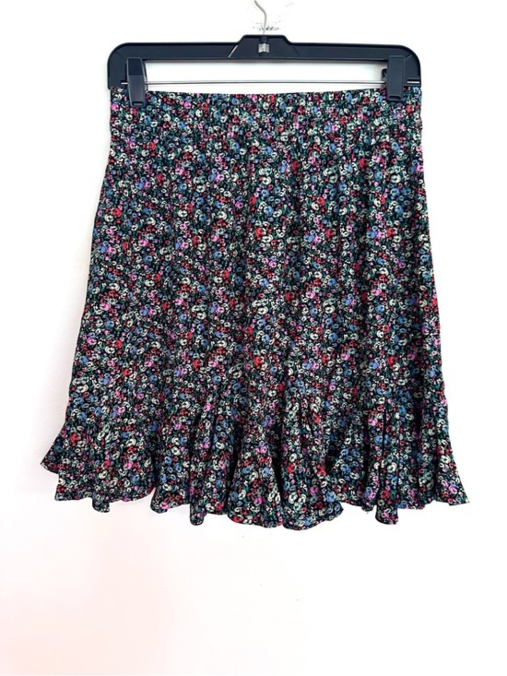 LOFT Black Floral Ruffle Hem Skirt Size Small